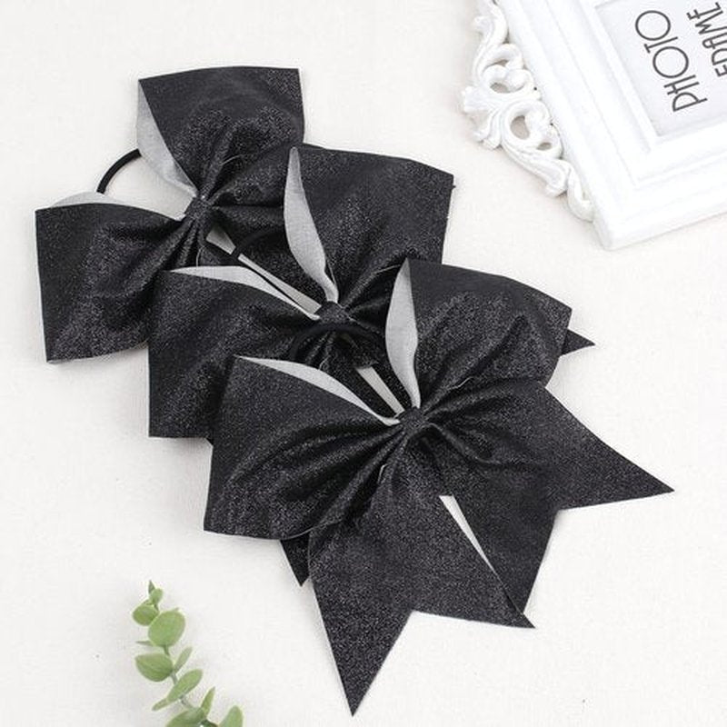 16PCS 8" Large Glitter Cheer Bows for Cheerleaders, CN Sparkly Hair Bows with Elastic Hair Ties Accessories for Teens Girls Women Cheerleading Softball Competition Sports (Black)