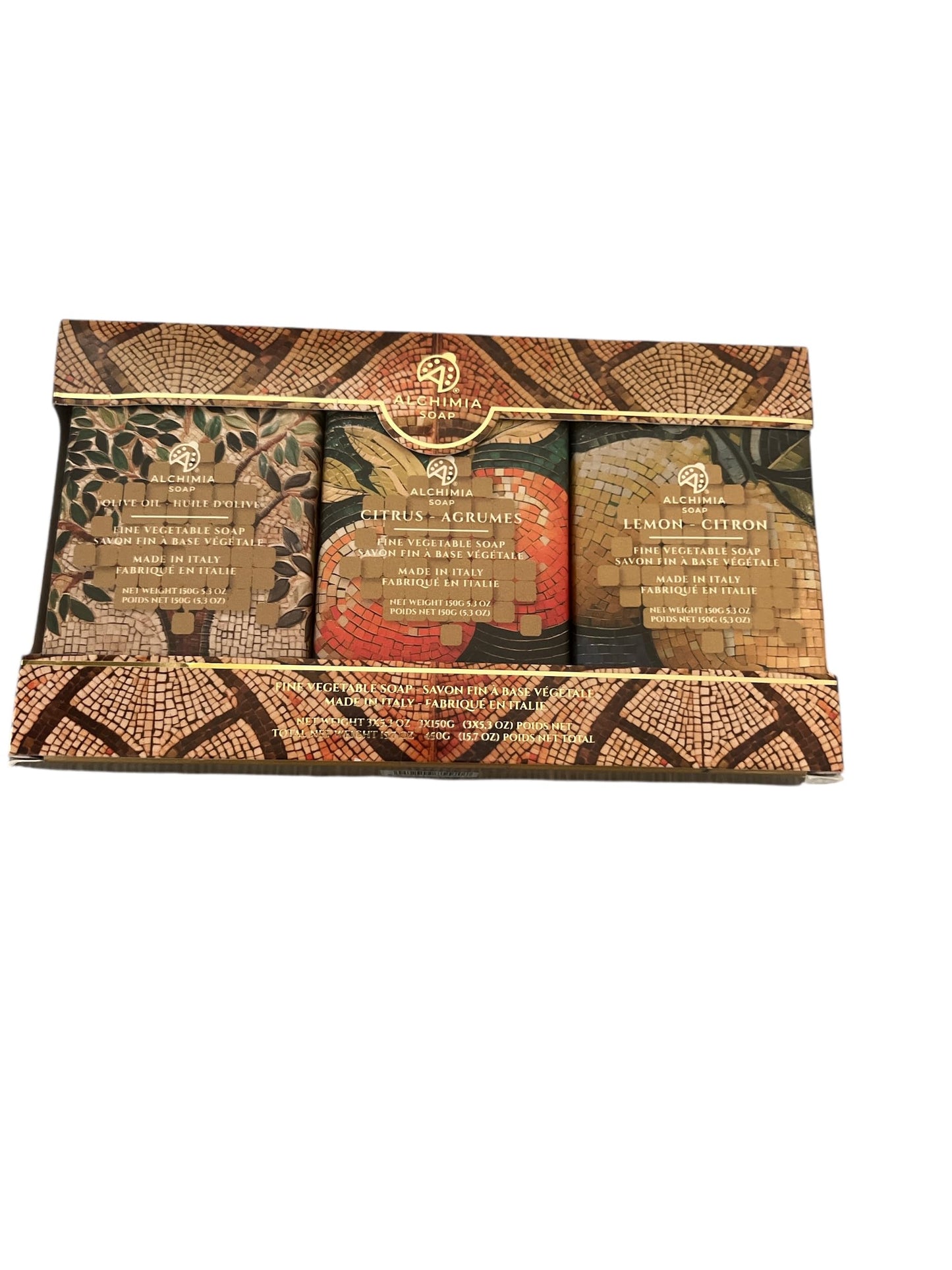 Alchimia Citrus, Lemon, Olive Oil Vegetable Handmade Italian Soap Bar Boxed 3pc Set 3 Bar x 5.3 Oz
