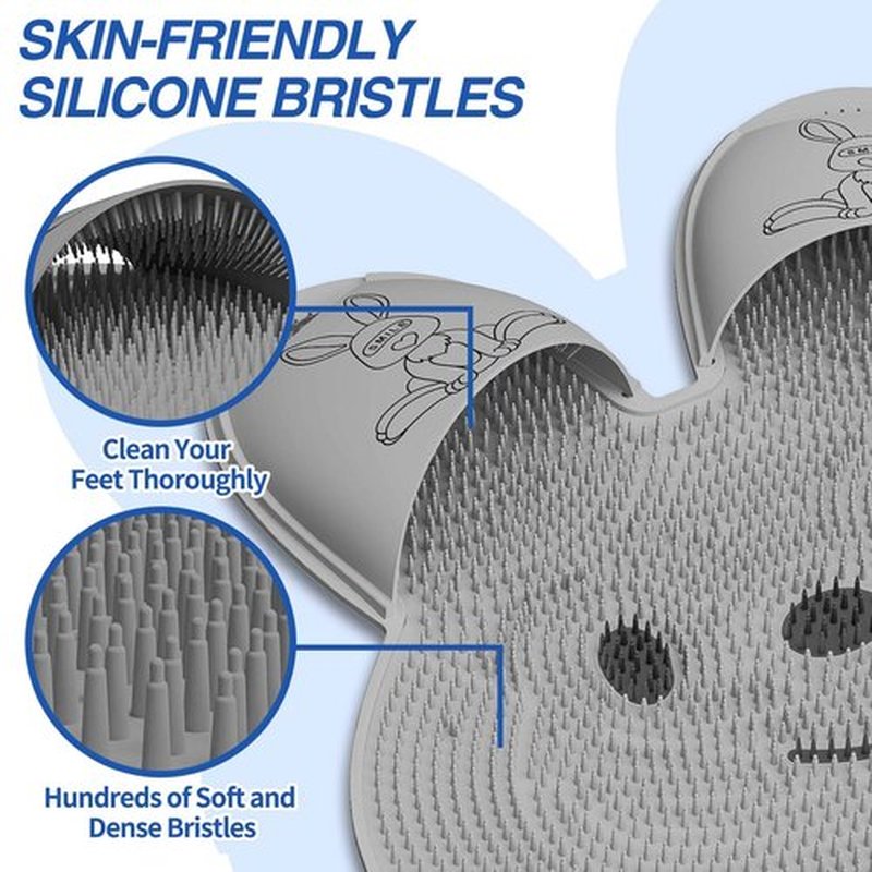 Manmihealth Extra-Large Shower Foot Scrubber Mat & Soft Shower Brush Face Scrubber Set (3 PCS), Rabbit-Shaped Silicone Foot Scrubber in Shower & Body Facial Cleansing Brush Set (Gray)