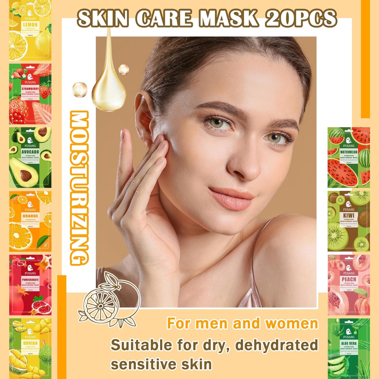 Fusang 20 Pcs Facial Sheet Mask,Hydrating Face Masks Skincare Gift Set,Moisturizing Soothing Facial Masks,Easy to Use & Nourishing Face Mask Skin Care Set
