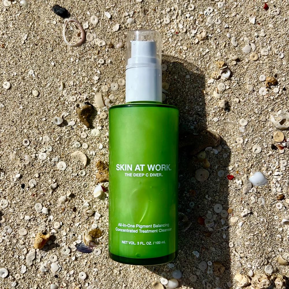SKIN AT WORK Deep C Diver Vitamin C Cleanser - 6-in-1 Glow Face Wash with Niacinamide & Algae - Daily Treatment Cleanser & Weekly Mask, (100 ml, 3.4 oz).