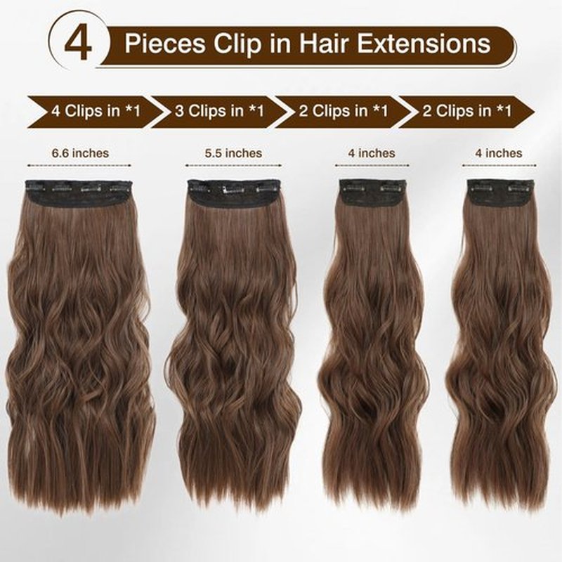 Clip In Hair Extensions for Women 4PCS Chestnut Brown Hair Extensions Clip Ins Smooth & Lightweight Synthetic Hair Extensions Hairpieces for Daily Wear