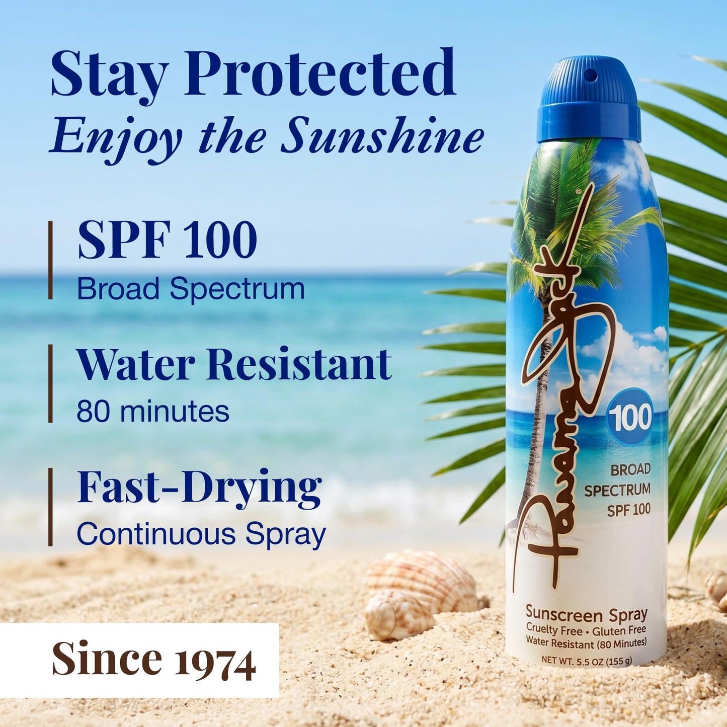 Panama Jack Continuous Spray Sunscreen SPF 100 - Broad Spectrum, Water Resistant, Sunblock - 5.5 Oz, 12 Pack