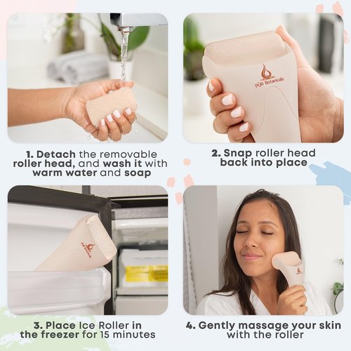 PUR Botanicals - Sand 2-in-1 Set Cryotherapy Ice Roller for Face Wrinkles Massager - Skin Care Tool for Puffiness - Face Depuffer Ice Facial Eye Skin Roller - TMJ Pain Relief & Minor Injuries