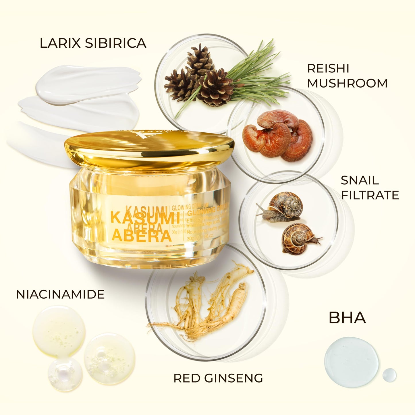 ABERA Kasumi Glowing Cream, Melasma Treatment with Niacinamide & HA, Dark Spot Remover For Face, Reduce Fine Lines, Wrinkles, Anti-aging, Red Ginseng Extract, Melasma Cream (0.7 Oz Per Item) (Set 5)