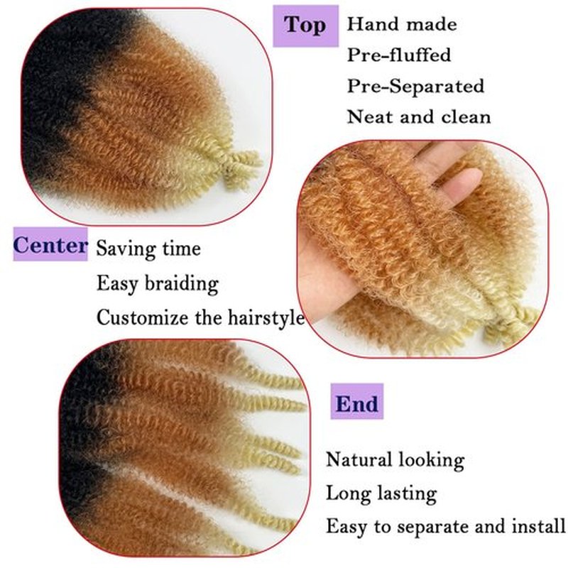 Paraglame Marley Hair 16 Inch Springy Afro Twist Hair 3 Tones Ombre Marley Twist Braiding Hair, Wrapping Hair for Soft Locs Synthetic Crochet Braids Hair Extension for Black Women(1B/27/613)