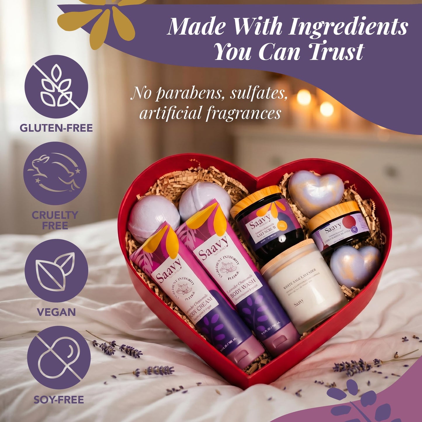 Mom Gifts Set Saavy Naturals - Plant-based Ingredients 9-Piece Spa Gift Set – Body Wash, Scrub & More – , Luxurious Spa Gift Basket for Women & Men –(Mothers Day Gifts – Lavender Chamomile)