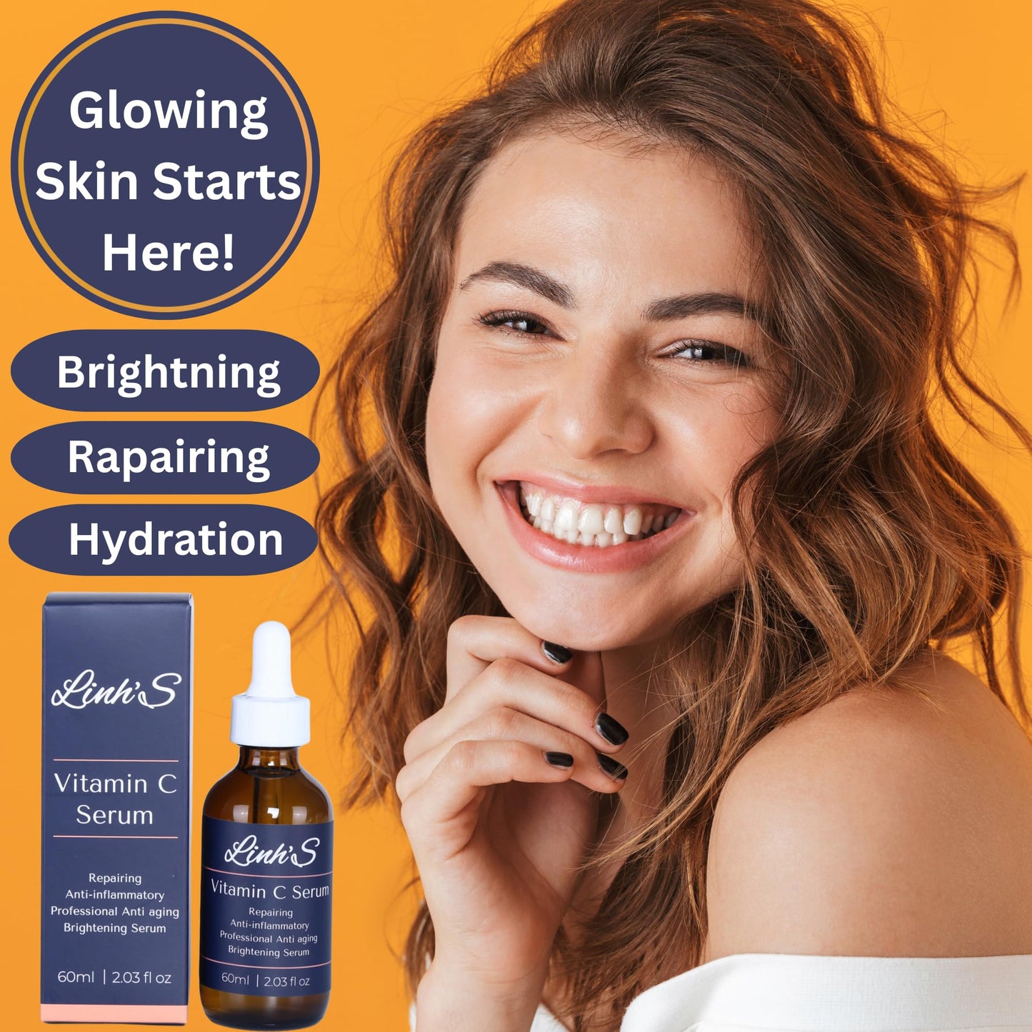 LINH’S Vitamin C Serum – Brightening Face Serum with Hyaluronic Acid, Dark Spot Corrector for Fine Lines, Uneven Skin Tone & Anti-Aging, 2.03 fl oz