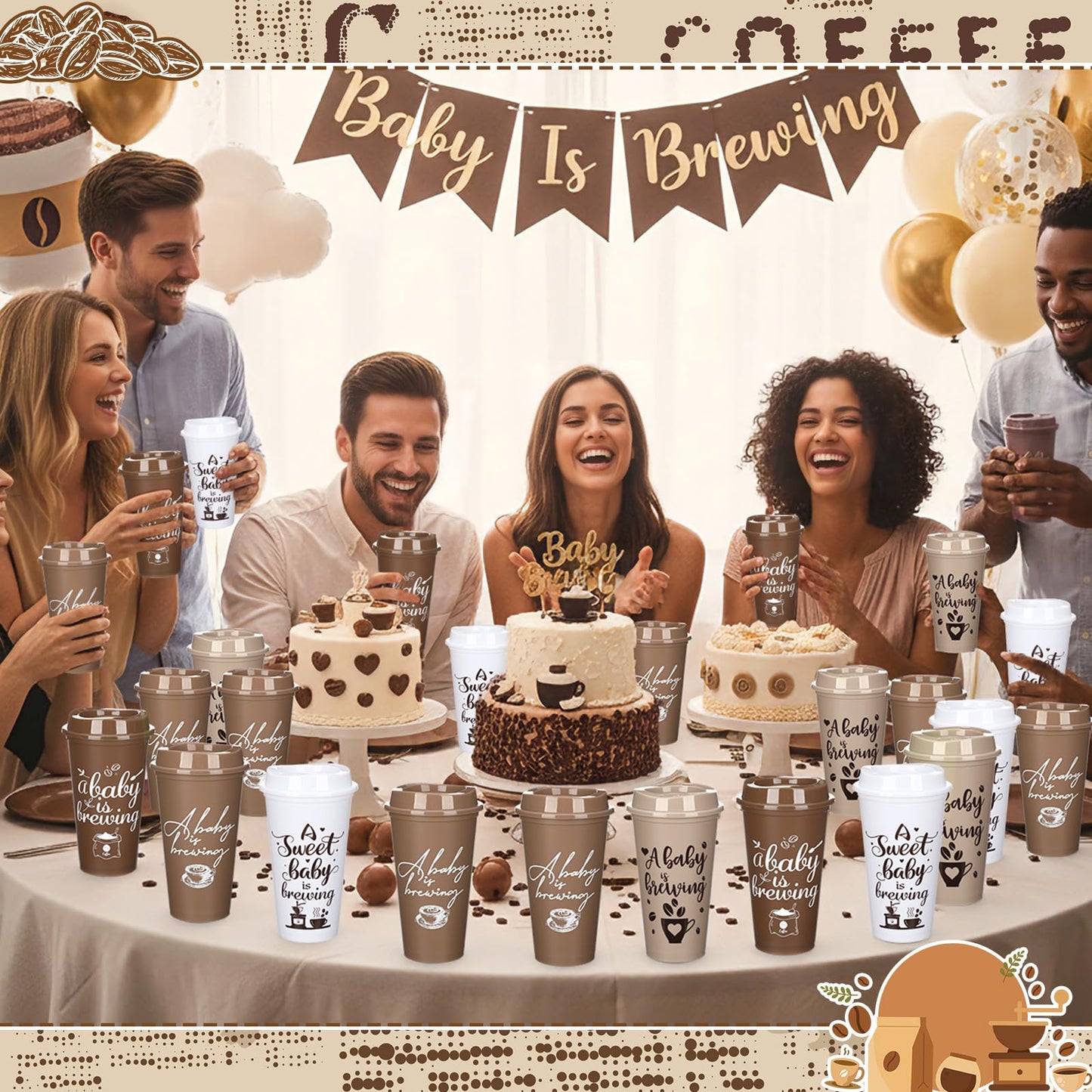Ferrochef 24 Pcs Baby Is Brewing Cups with Lid 16 oz Babies Is Brewing Baby Shower Decorations Coffee Themed Birthday Tumblers Bulk Plastic Cups for Gender Reveal Party Supplies Guest Gift