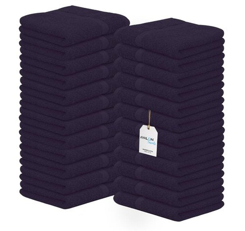 Avalon Towels Cotton Washcloths – (Pack of 24) Size 12x12 Inches, 100% Ring Spun Cotton, Soft & Absorbent Face Towels, Gym Towels, Hotel and Spa Quality, Reusable Fingertip Towels (Plum)