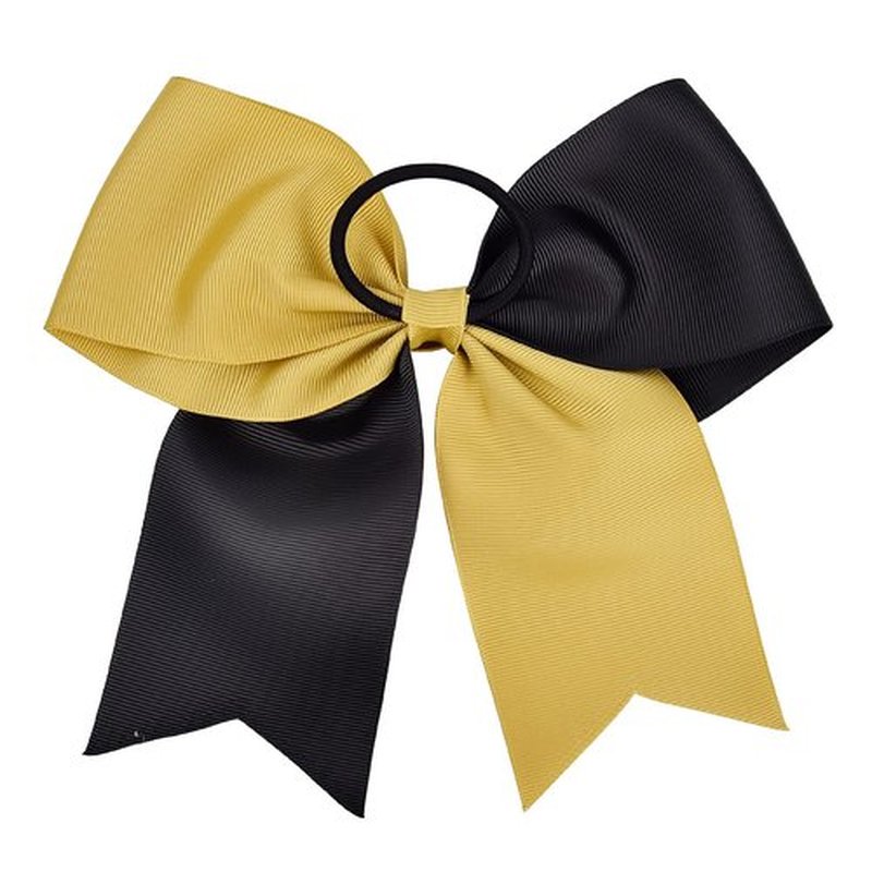 DEEKA 12PCS 8" Two Toned Large Cheer Hair Bows Ponytail Holder Handmade for Teen Girls Softball Cheerleader Sports -Gold/Black