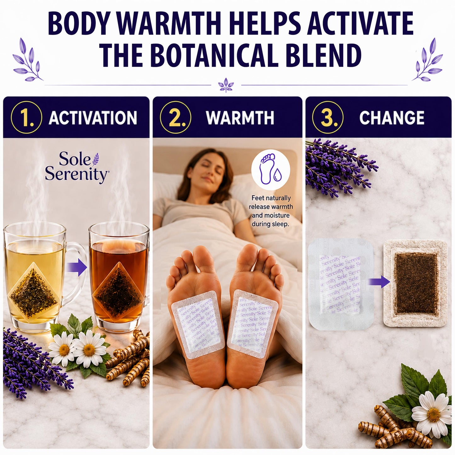 Sole Serenity Good Night Foot Pads - Support Achy Feet I Traditional Herbal Blend, No Prep
