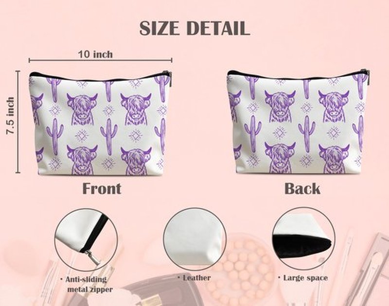 Lacosu Western Makeup Bag,Western Gifts For Women,Cow Makeup Bag,Cowgirl Stuff,Western Stuff For Women,Western Gifts,Cowgirl Gifts(Leather COW N)