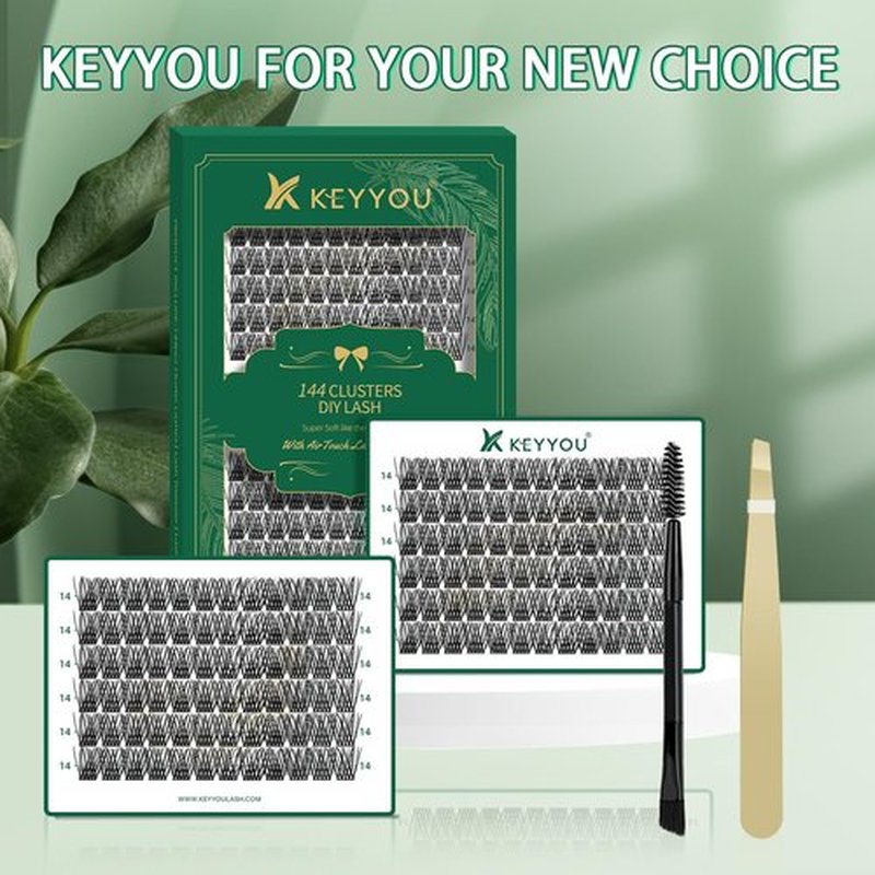 Lash Clusters 144pcs Individual Lashes D Curl 10mm Eyelash Clusters KEYYOU Air Touch Cluster Lashes Super Lightweight Soft Wispy Comfortable Easy DIY at Home(Air02-D-14mm)