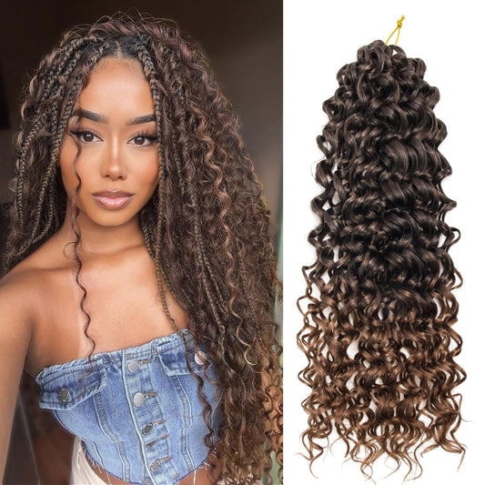 GoGo Curl Crochet hair for Black Women Beach Curl crochet hair Bohemian Crochet Braids Natural Black Deep Wave Braiding hair Extensions (18inch(Pack of 2),1B/30)