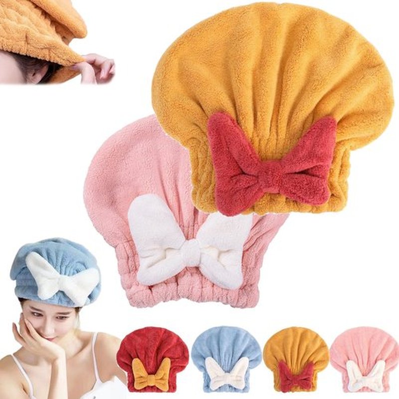 ZANWANXIN New Super Absorbent Hair Towel Wrap for Wet Hair, Quick-Drying Thickened Soft Bow Knot Hair Dry Cap, Efficient Absorbent Hair Towel Wrap, Microfiber Hair Towel Wrap (Pink+Orange)