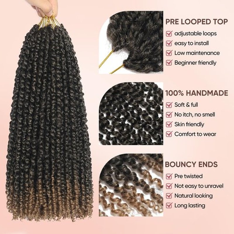 Passion Twist Ccrochet Hair 20 Inch 8 Packs Crochet Braids Hair Extensions 96 Strands Pre Looped Locs Hair Water Wave Twist Hair Pre Twisted Crochet Hair Extensions T27