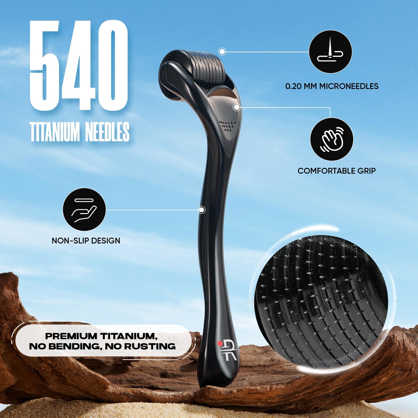 Rhys Man Derma Roller 0.25mm with Storage Case – Premium Father's Day Gift, Titanium Dermaroller for Beard, Face & Scalp Care, 540 Needles Skin Care Tool for Men & Women, Gifts for Dad