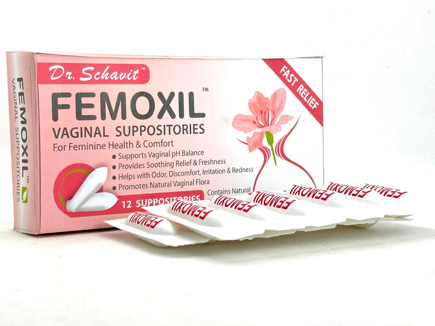 DR. SCHAVIT FEMOXIL Vaginal Suppositories - Natural Plant-Based Formula for Feminine Issue. All Natural Intimate Deodorant for Women. Restore Feminine pH Balance of The Vagina. Provides Fast Relief