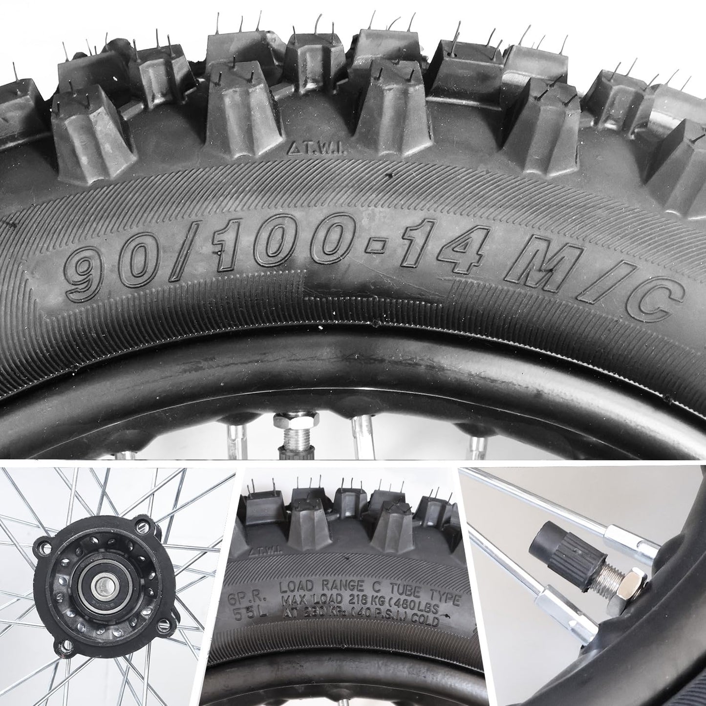 RUIQIMOTO 3.00-14 90/100-14 Rear And 2.75x17 70/100-17 Front Wheel Dirt Bike Rim With 15mm Bearing for 110cc 125cc 140cc 150cc 160cc TTR125 RM80 RM85 KLX140R DB17 DB27 Apollo RFZ SSR Baja Pit Bike
