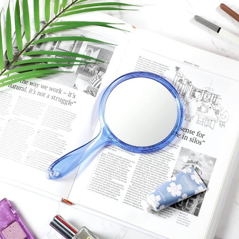 Jetec Hand Mirror Double Sided Handheld Mirror 1X/ 2X Magnifying Mirror with Handle Mirror Rounded Shape Makeup Mirror (Blue)