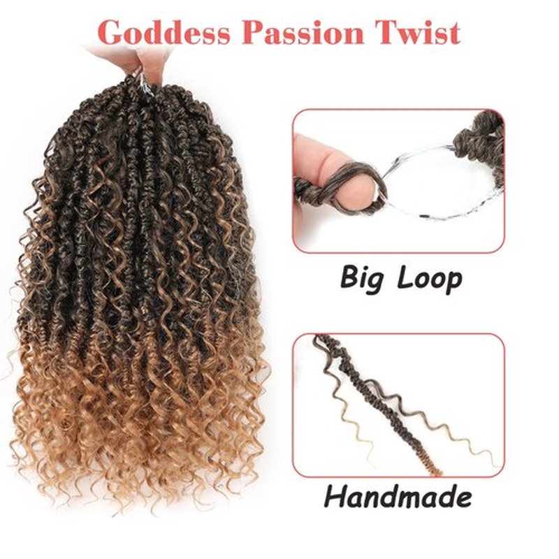 Leeven 10 Inch Goddess Passion Twist Crochet Hair 8 Packs Ombre Honey Blonde Boho Style Crochet Twist Pre Twisted Bomb Twist Curly Ends Pre Looped Bohemian Synthetic Braids for Women #T27