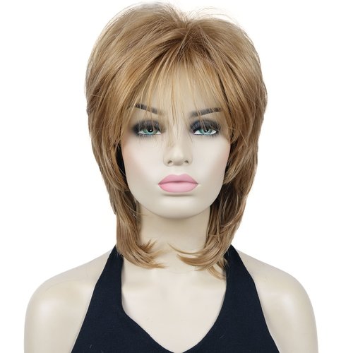Lydell 16" Long Straight Wigs Soft Shaggy Layered Wigs Classic Cap Full Synthetic Hairpieces (19 Light Strawberry Blonde)