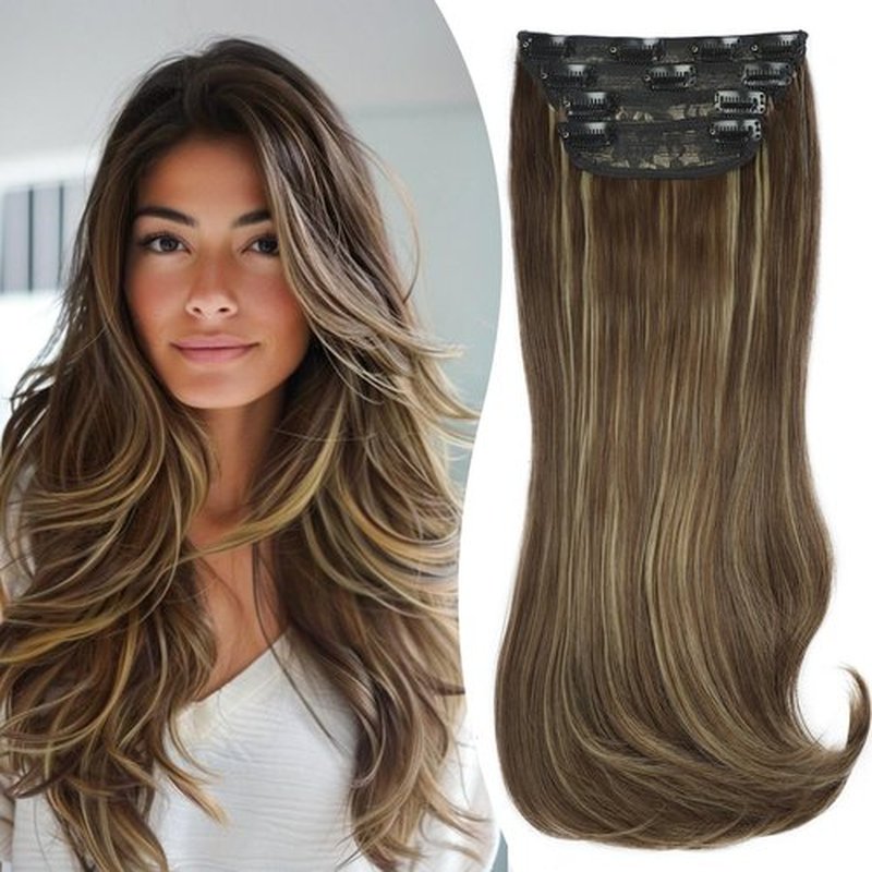 FREEMEIGE Clip in Extensions 4PCS Straight Hair Extensions for Women Synthetic Hair Extensions Long Layered Hair Extensions Thick Wavy Clip in Hairpieces for Women Daily Use 20 Inch