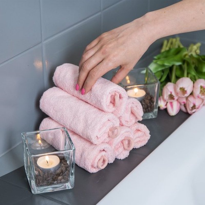 Made Easy Kit Bath Mitts - Pack of 6 - (6" x 9") European Style Washcloth with Loop (Pink, 6 x 9 inches)