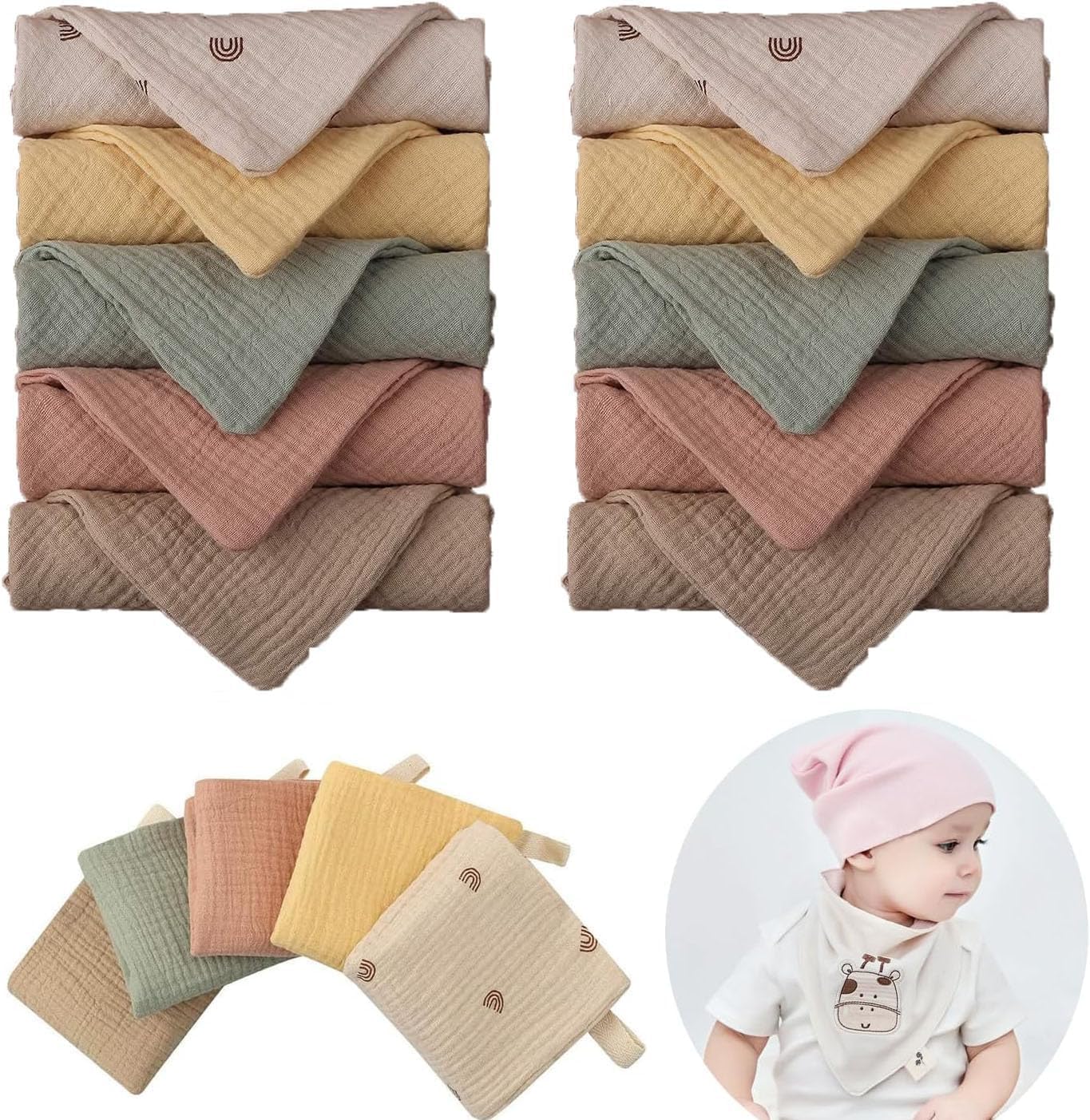 JKSvrenthy 10 Pack Face Cloths with Handing Loop, Soft Wash Cloth for Washing Face, Cotton Face Towels for Sensitive Skin Women Facial Makeup Remover Reusable Absorbent Washcloths （9 x 9 Inch）