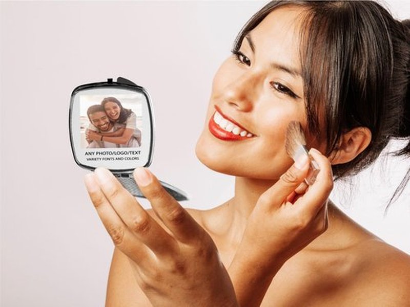 SpreadPassion Personalized Compact Mirror, Create Your Own Custom Text, Photo Mirror, Travel Makeup Mirror Handheld Small Mirror, Portable Pocket Mirror, Birthday Idea (1, Square)