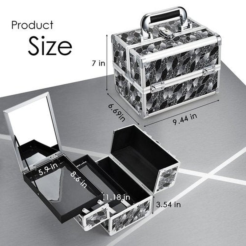 Joligrace Makeup Train Case Portable Makeup Organizer Case 2 Trays Makeup Box with Mirror Locking for Makeup Artist Nail Supplies Sewing Craft Case Modern Style