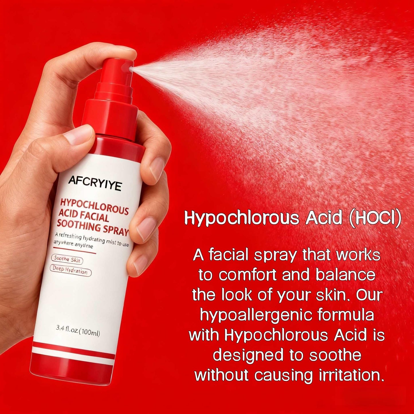 AFCRYIYE Hypochlorous Acid Facial Spray - Soothing Calming Mist for Sensitive, Delicate & Acne-Prone Skin | Daily Use, Post-Sun Care, Korean Skincare Formula | 3.4 Fl Oz