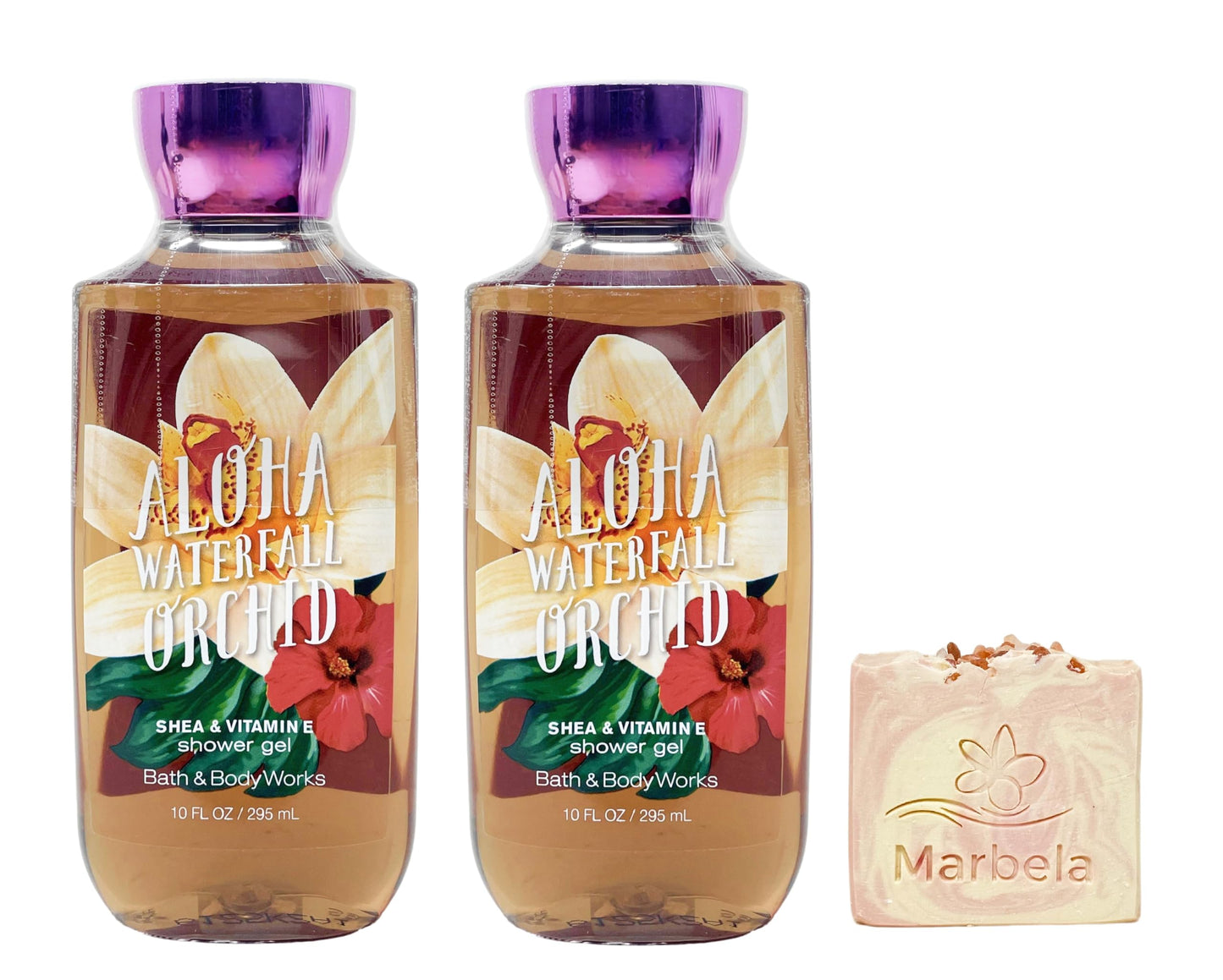 Bath & Body Works Aloha Waterfall Orchid Shower Gel 2-Pack with a Himalayan Salts Springs Bar Soap - Full Size