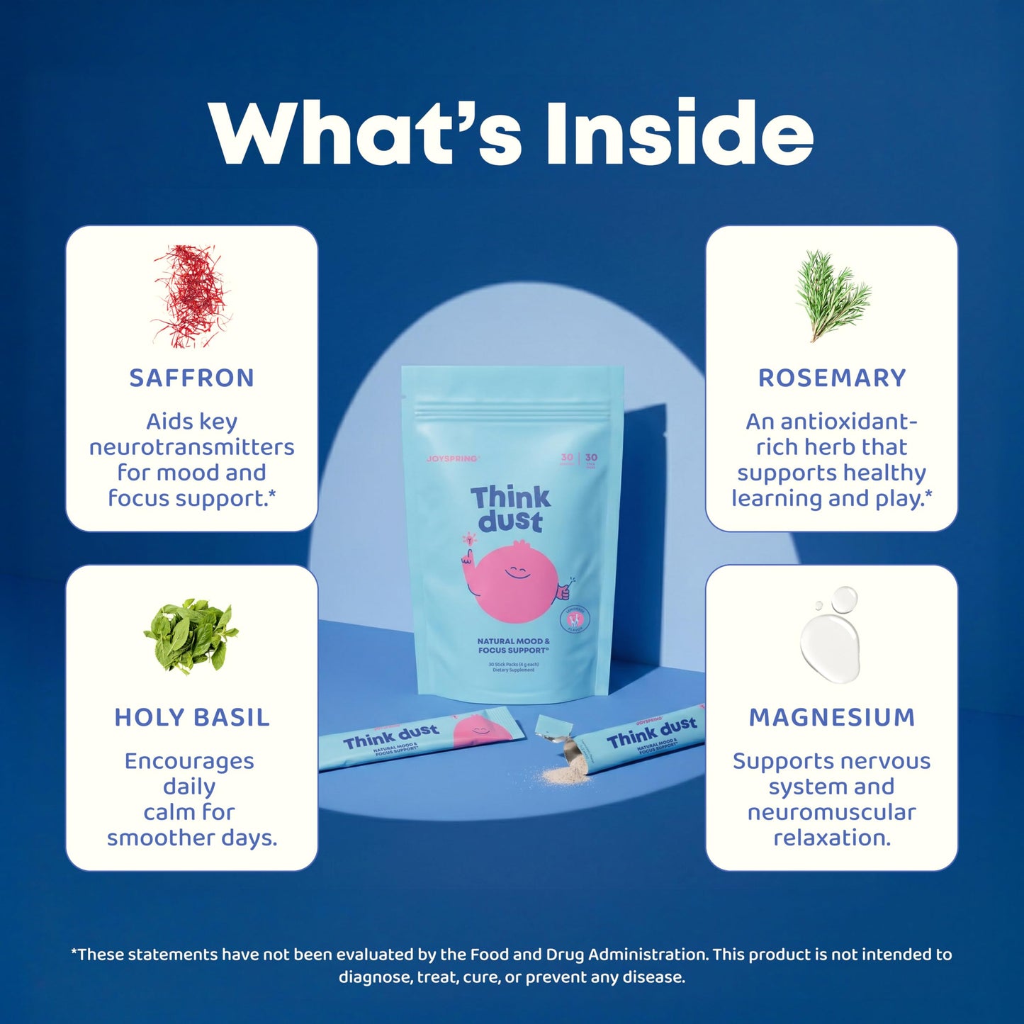 JoySpring Think Dust Kids Magnesium Sticks, Lemonade, 30 Servings