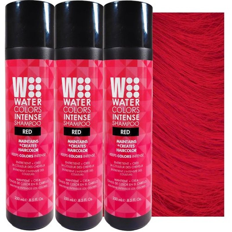 Watercolors INTENSE Semi Permanent Color Depositing Shampoo. Sulfate & Paraben Free to Maintain & Enhance Hair Color 8.5 oz - RED (3 Count)