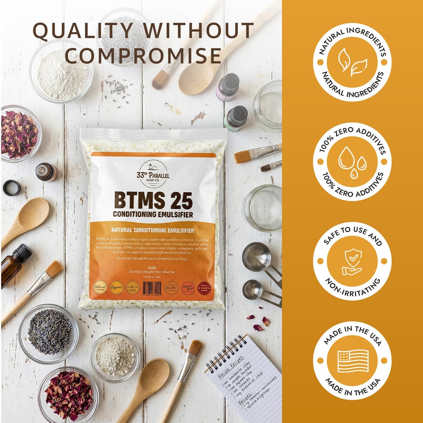33RD PARALLEL | BTMS 25 (5 lbs / 80 oz) Bulk Conditioning Emulsifier | Behentrimonium Methosulfate Cetearyl Alcohol Emulsifying Conditioner | (5 POUNDS)