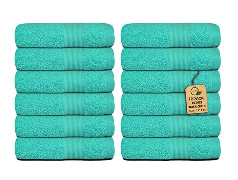 Premium Wash Cloths Pack of 12 (13" x 13" Inches)- 100% Combed Ring Spun Cotton WashCloth - Luxury Washcloths – Ultra Soft Face Towels - Highly Absorbent Wash Cloth for Face (Turquoise)