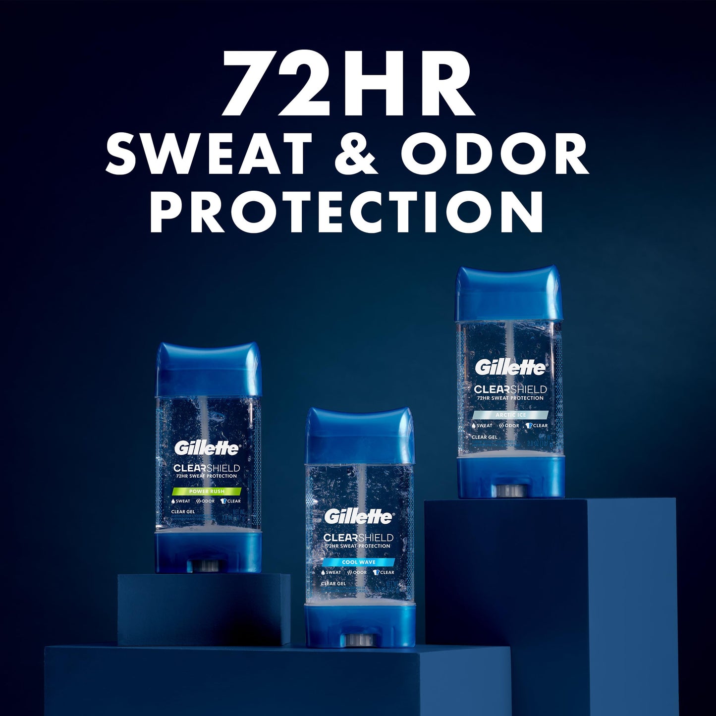 Gillette Antiperspirant and Deodorant for Men, 72hr Sweat & Odor Protection, Long Lasting Freshness, Anti-White Mark Technology, Clear Gel, Cool Wave Scent, 0.5 oz