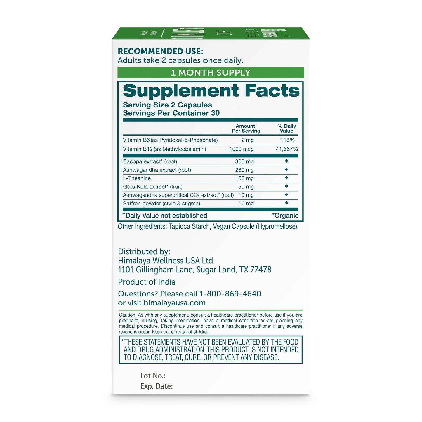 Himalaya Hello Alert Mind with L-Theanine, Ashwagandha, Bacopa, Vitamin B6 & B12, for Energy, Focus & Attention, Vegan, Gluten Free, 60 Capsules