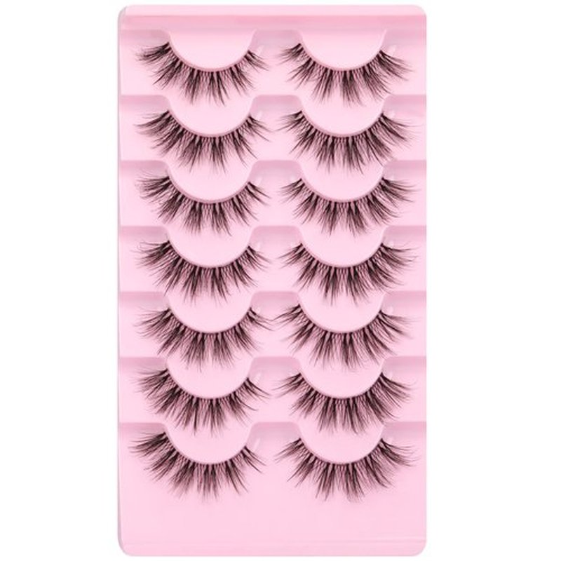 False Eyelashes 3D Wispy Natural Lashes 16mm Mink Lashes Natural Look Clear Band Cat Eye 7 Pairs Fake Eye Lash Pack by EYDEVRO