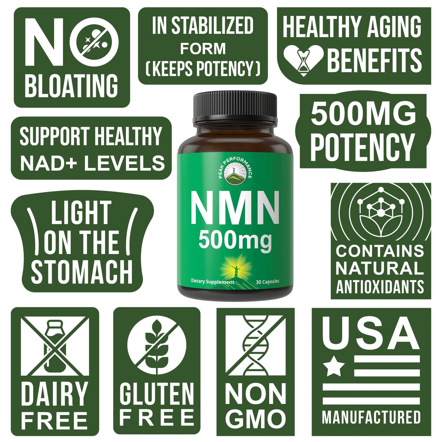 NMN Supplement Stabilized Nicotinamide Mononucleotide 500mg Per Capsule
