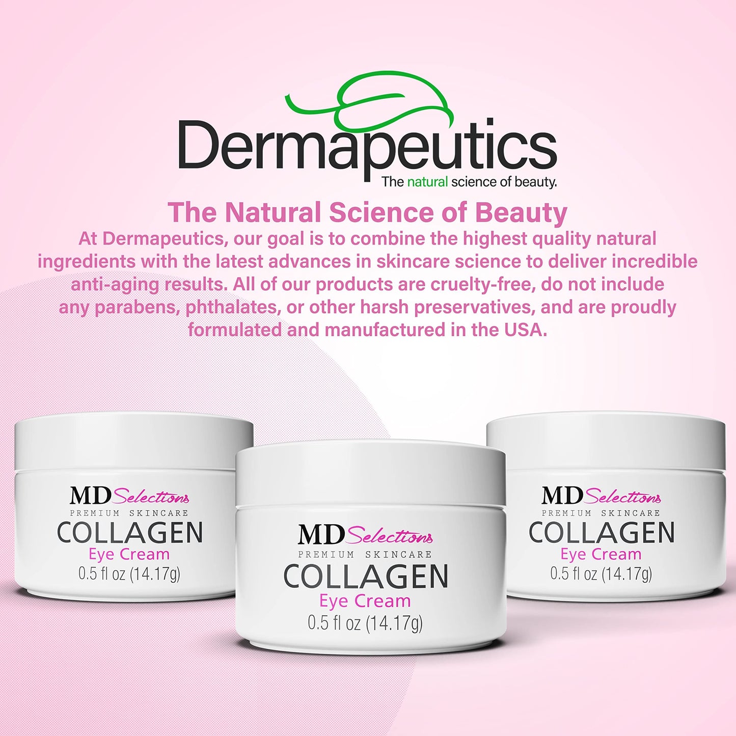 MD Selections Collagen Eye Cream with Hyaluronic Acid, Under Eye Cream for Puffiness, Under Eye Bags, Hydrating Under Eye Cream, Eye Skin Care, 0.5+0.5 Fl Oz (Pack of 2)