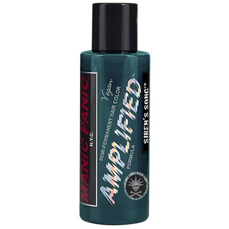 MANIC PANIC Siren’s Song Hair Color - Amplified - Semi Permanent Hair Dye - Neon Blue Green Color - Glows in Blacklight - Vegan, PPD & Ammonia Free - For Coloring Hair on Women & Men