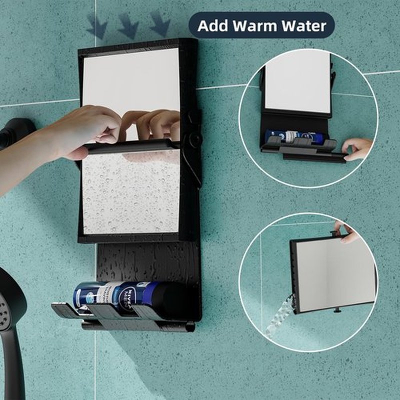 APLOP Fogless Mirror for Shower with Dual-Sided 1X/3X Magnification, Fogless Shower Mirror with Small Squeegee and Adhesive Hook, Rust-Proof and Black