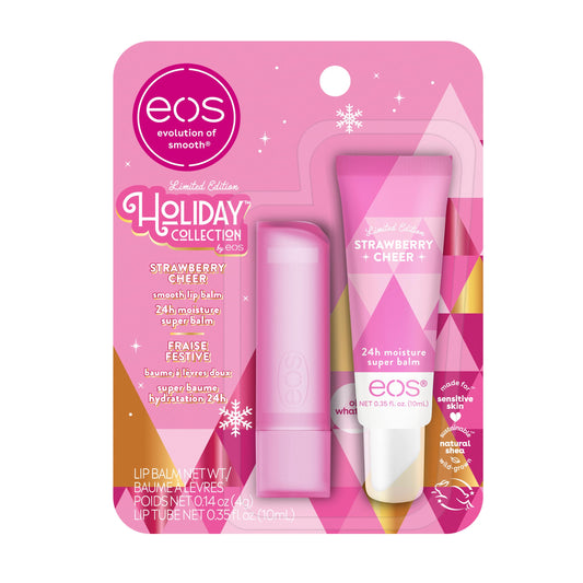 eos Holiday Lip Balm Gift- Strawberry Cheer Lip Butter & Lip Balm Stick, Stocking Stuffers, Made for Sensitive Skin, 0.35 fl oz Tube + 0.14 oz Stick, 2-Pack