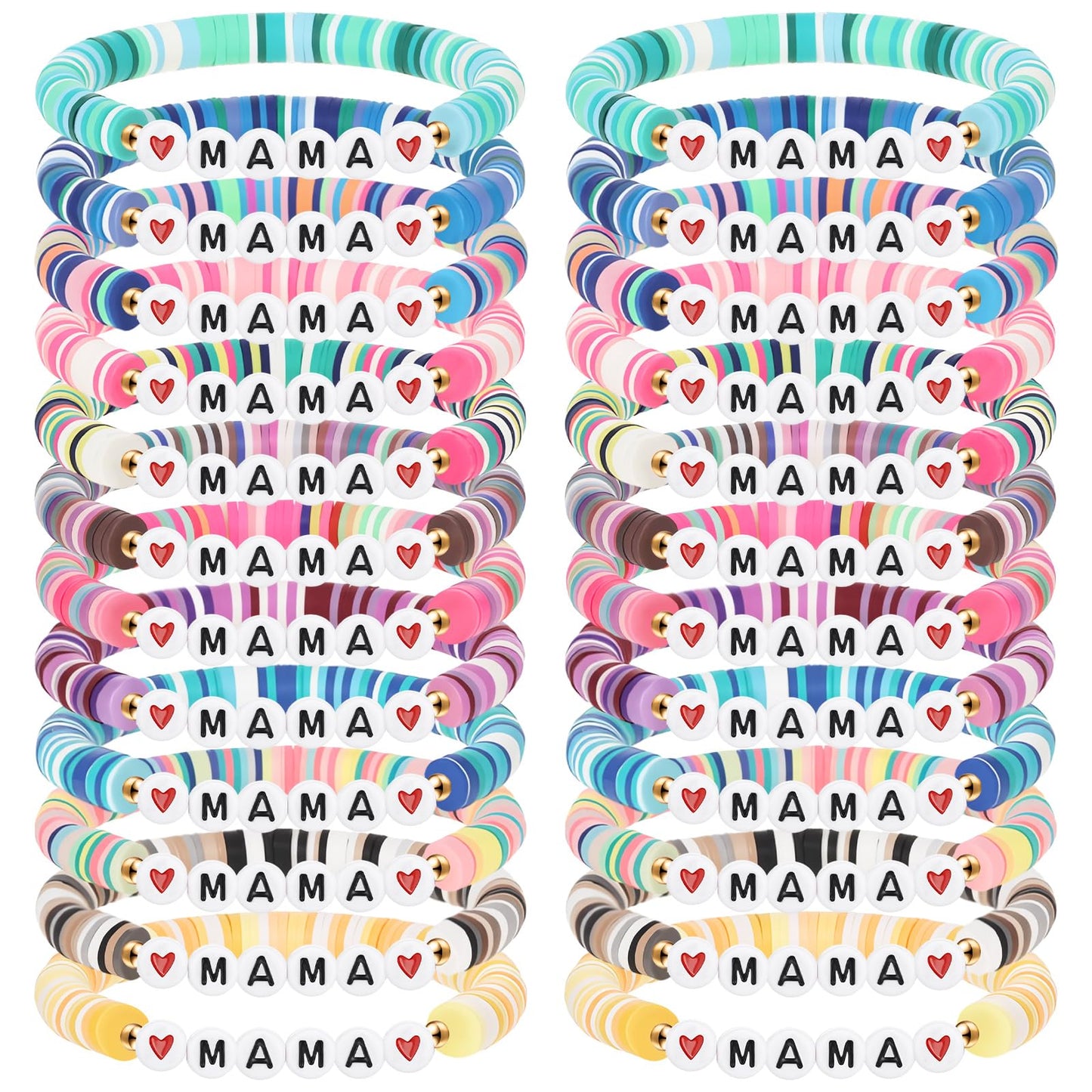 Huquary 24 Mama Bracelet Gifts Bulk Christian Gift for Mom Clay Bracelets for Church Women Mom Group Mothers Day Party Favors(24 Pcs,Colorful)
