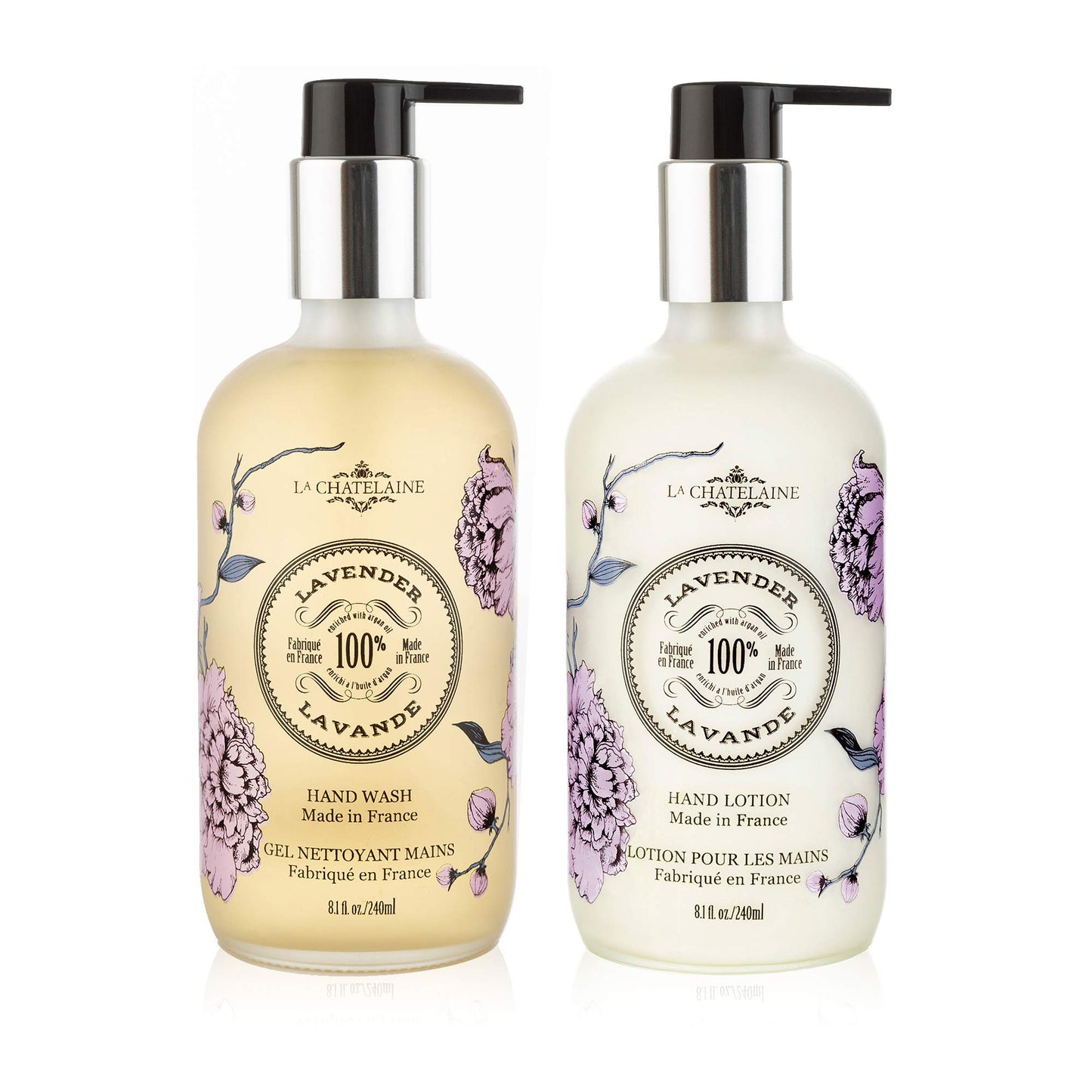 La Chatelaine Hand Wash & Lotion Set | Sulfate Free | Frosted Glass Bottles | Nourishing Shea Butter Formula | Natural and Organic | Made in France | 2 x 8.1 oz. (Orange Blossom)