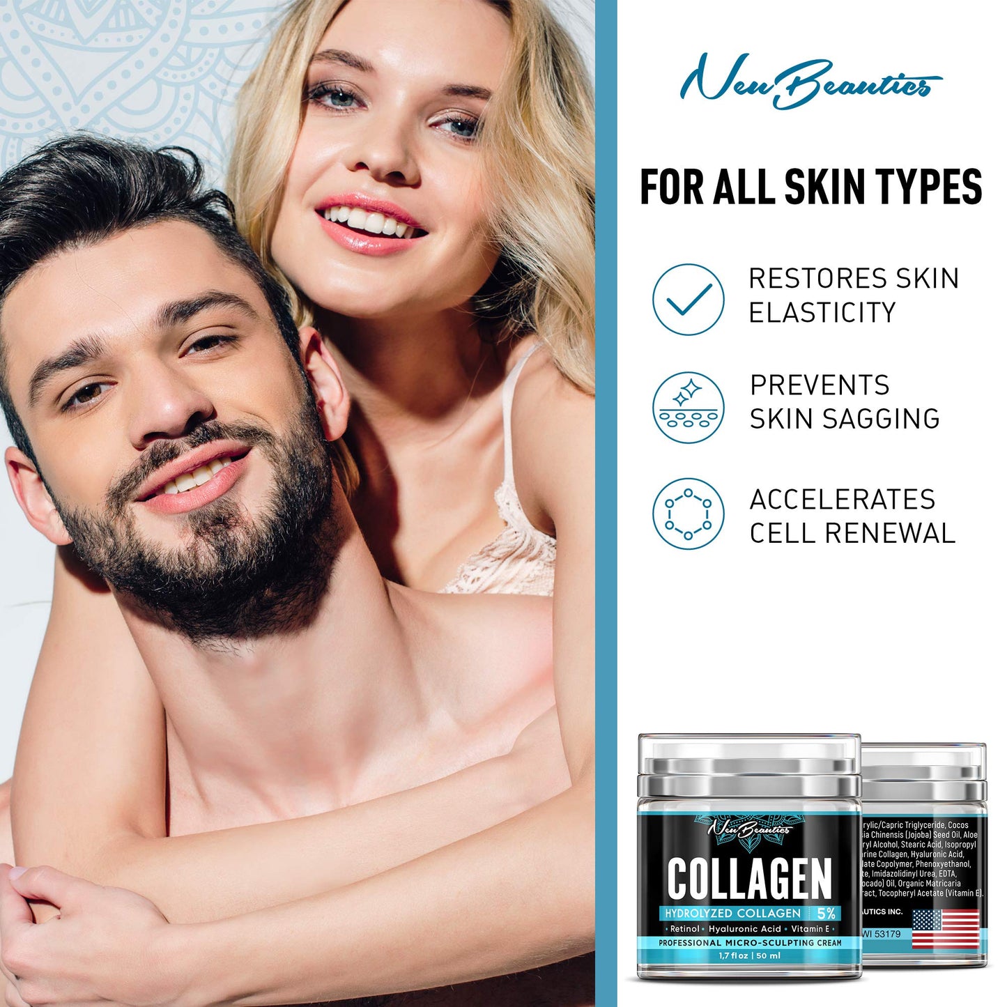 Neubeautics Collagen Cream For Face - Anti Aging Night Women Made In USA Wrinkle With Retinol Hyaluronic Acid Firming & Hydrating Effect Facial Cream, 50 ml (Neubeautics)