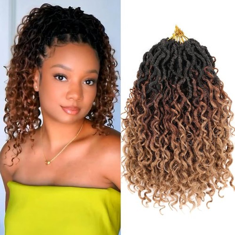 RuiYok 8Packs Goddess Locs Crochet Hair 12 Inch Ombre Faux Locs Crochet Hair with Curly Ends Pre-looped River Locs Crochet Hair Boho Hippie Locs Synthetic Hair Extensions(#1B3027)